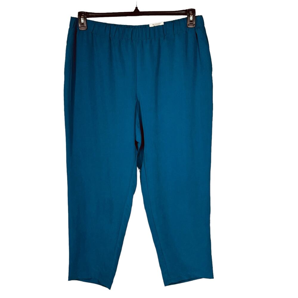 Alfani X-Large Straight Leg Pants Elastic Waist Lightweight Pockets Teal Blue